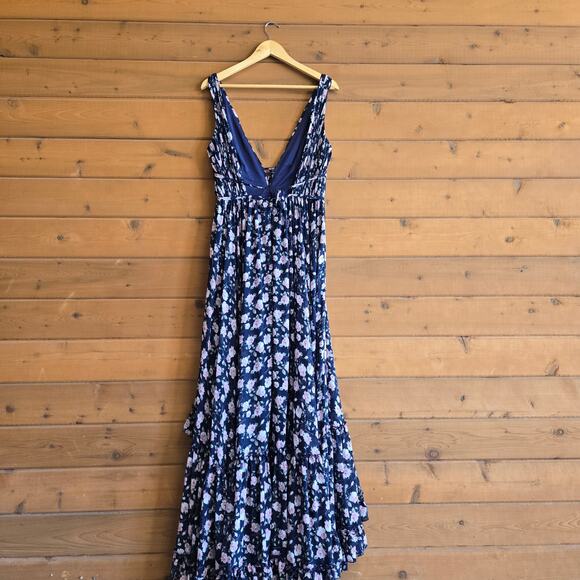 Mac Duggal Navy Multi Floral Sleeveless 50659 Dress 8 Prom Homecoming Vneck - Picture 3 of 11